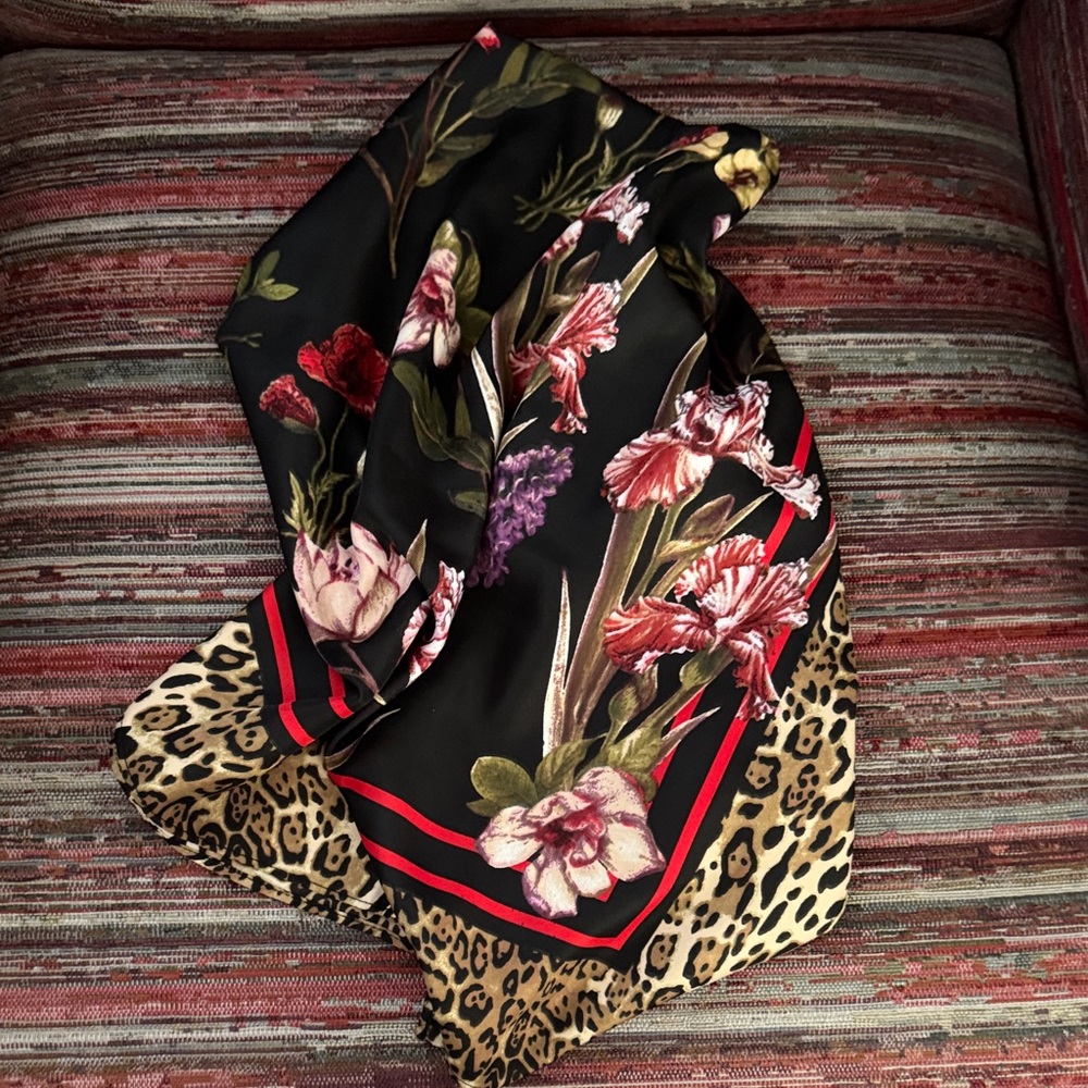 Collection XIIX Black Floral and Leopard Scarf